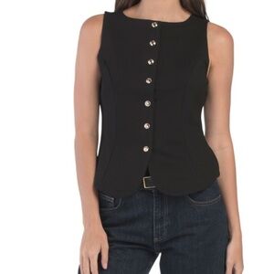 RACHEL ZOE Sleeveless Boat Neck Button Down Vest